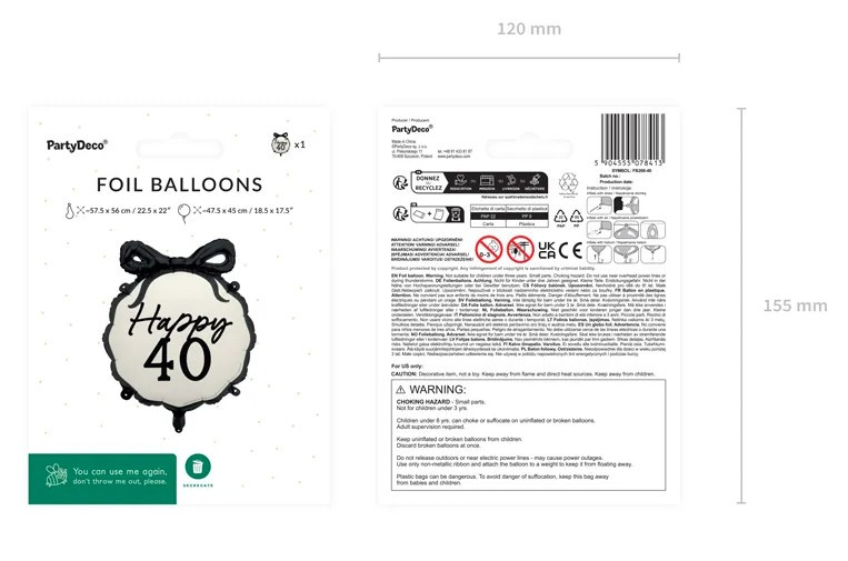 Balon foliowy pastylka Happy "40" 47,5x45cm FB266-40 PartyDeco